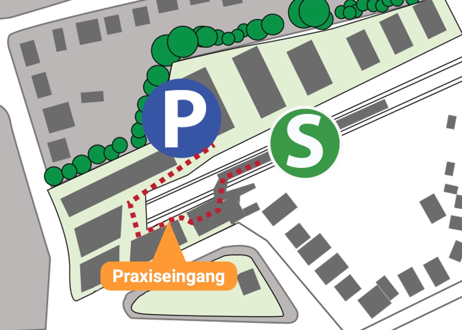 Lageplan mit Parkhaus und S-Bahn